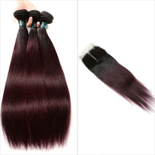 Burgundy straight ombre 3 bundles + closure